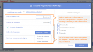 Box de edição de pergunta do tipo resposta múltipla